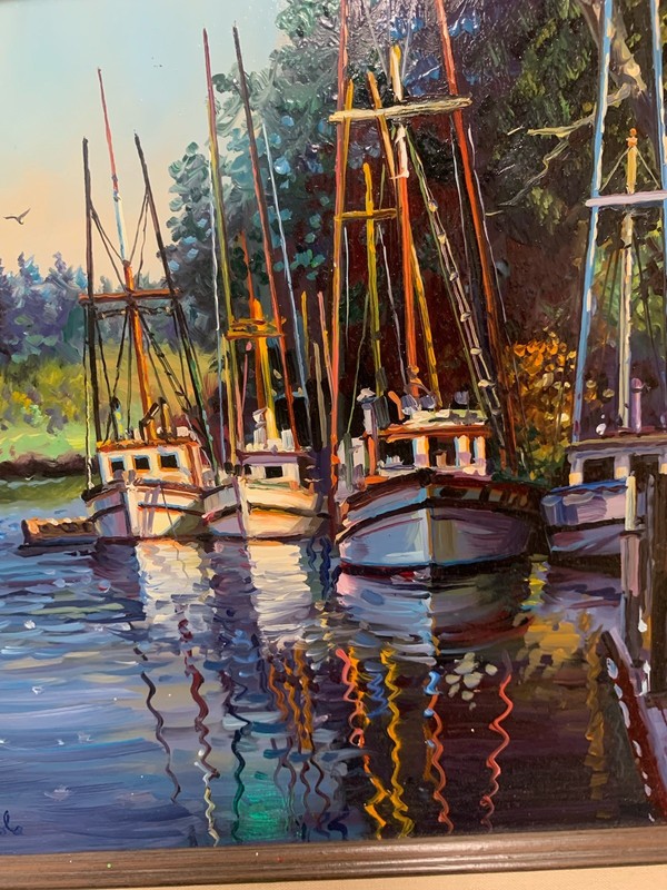 Fil Mottola, famous Walt Disney Artist Fishing Boats at Noyo Bay near Fort Bragg