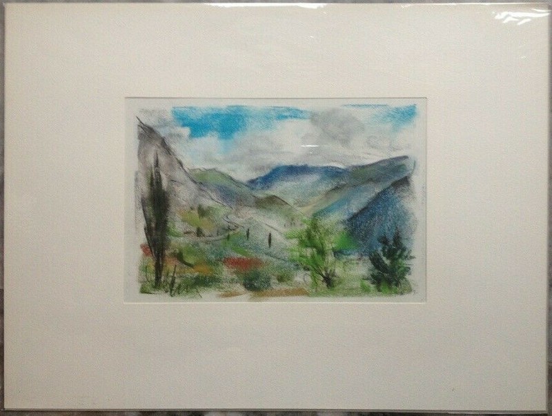 Franz Ehmke *1928 -2018 Pastel Greece Delphi Mountains Hiking Trail Antique