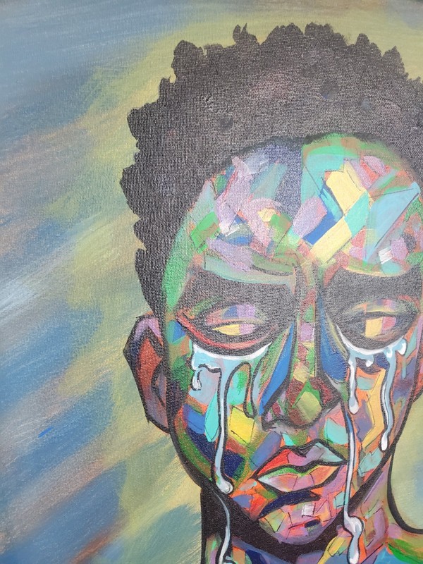 Stained Glass Tears Abstract Portrait Original Acrylic Painting Emotional Art 16 gallery