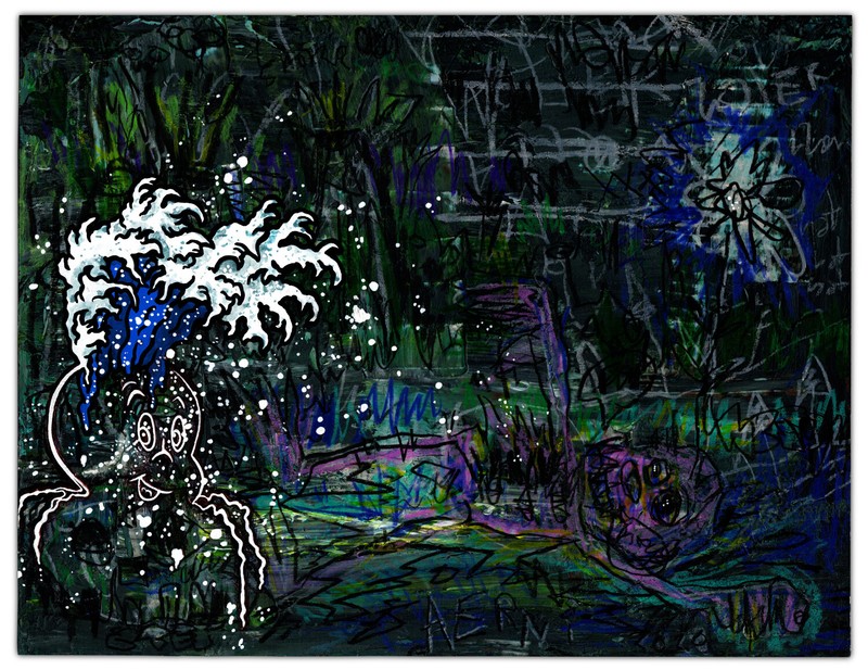 Original JUSTIN AERNI Painting circa 2020 art visionary : » FOREST DREAMSCAPE «