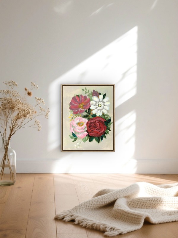 Floral Red Rose Painting Original Pink Wall Art Modern Flowers 11x14 CP 15 gallery