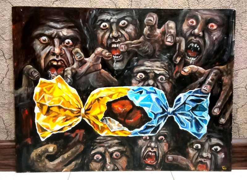Original Ukrainian Anti War Painting Expressionism, Symbolic Artwork Ukraine Art