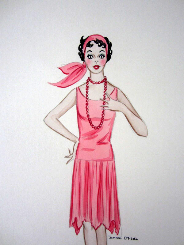 Vintage Fashion Commercial Illustration Art Original Painting Pink Dress 1950s
