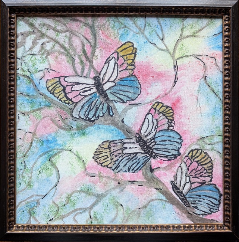 Original Butterfly Mixed Media Painting by Judy Paul – Framed – Austin Artist
