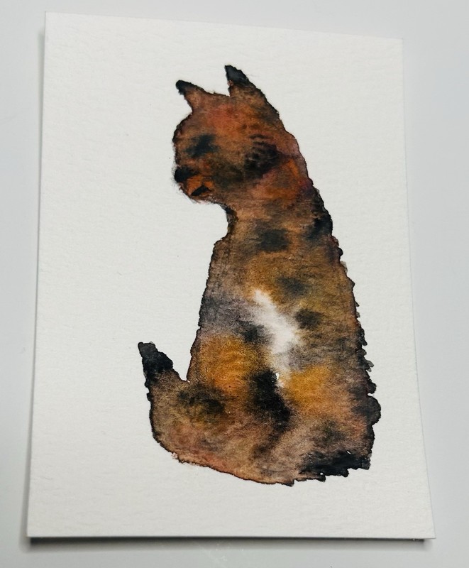 ACEO Original Cat Feline Echoes Watercolor Contemporary Minimalist AbstractPaint