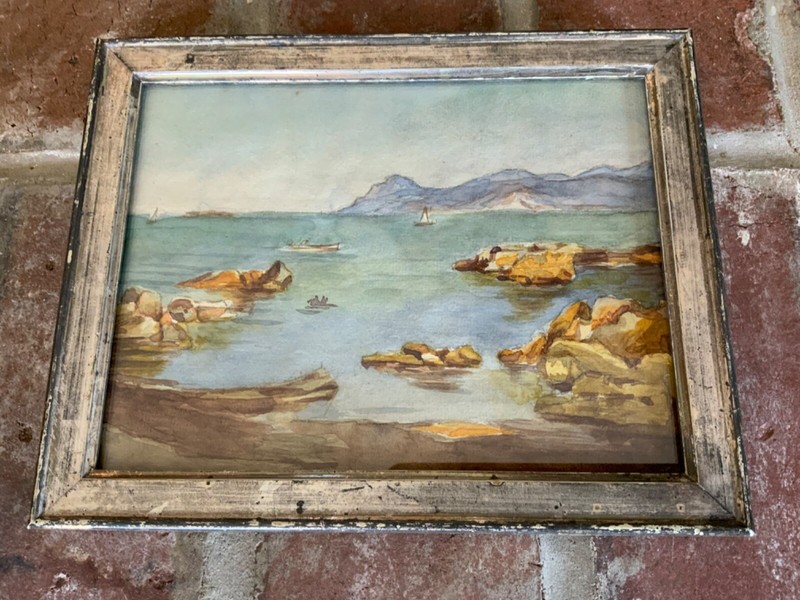 Original Framed French Watercolor Picture Vintage