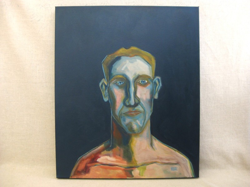 Large Contemporary Male Portrait Painting, Original Colorful Athlete Masculine