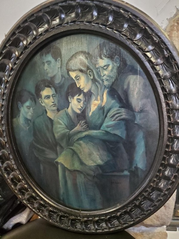 picasso painting signed on wood, oak frame
