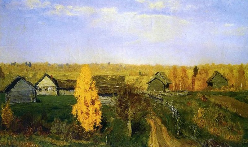 Oil painting Golden autumn village landscape canvas Isaak Iliich Levitan