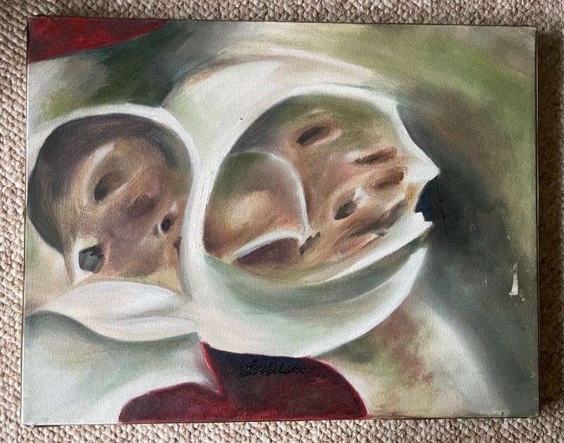 Vintage Abstract Still Life Painting Modern Art Wall Hanging Signed Wilson