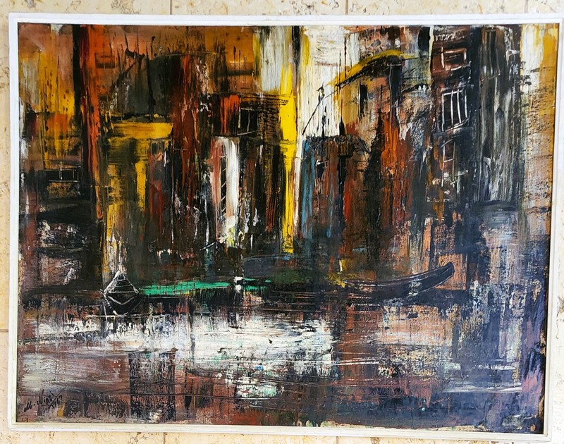 MANOUCHEHR NIAZI ( Persian 1936-), Huge Oil on Canvas, River Scene , Signed gallery