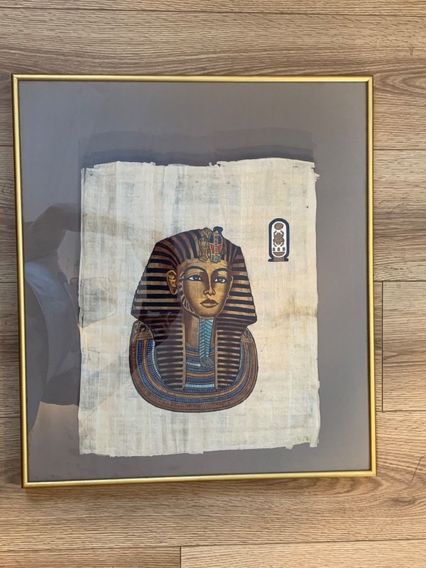 Hand-Painted Tutankhamun Egyptian Papyrus Artwork Egyptian Revival Wall Art
