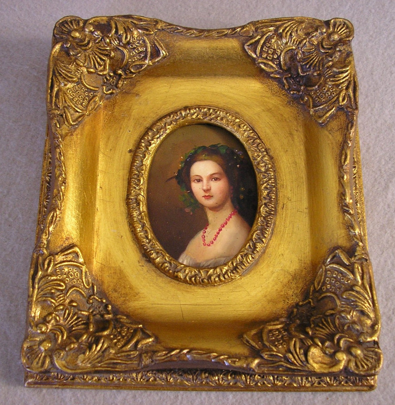 Original Oil Painting Art Miniature Portrait of Young Woman Lady w/3D Wood Frame