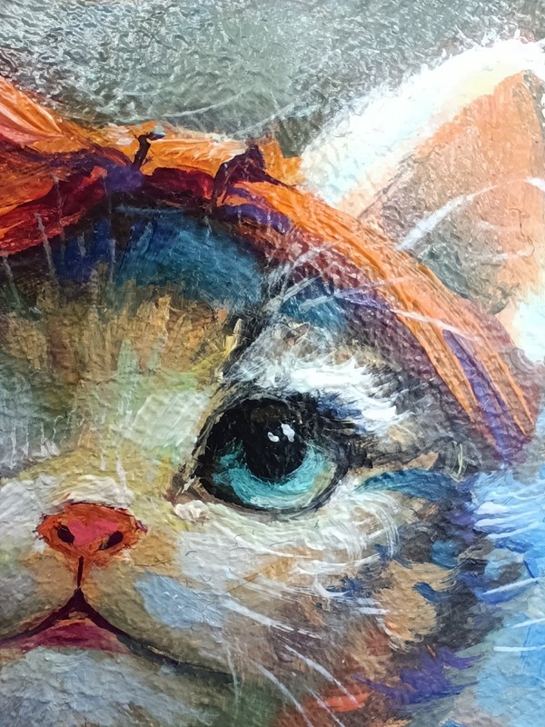 Original oil painting framed portrait art Cats 4x4 inches gallery