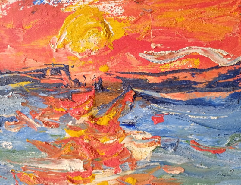 Sea Impasto Painting Original Art Impression Oil Painting 7.8 x 10 in gallery