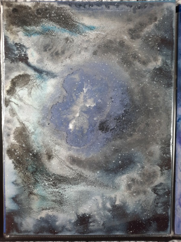 Watercolor Painting. Abstract Space Dusty Silver Nebula. Paul Eres. 11×15.