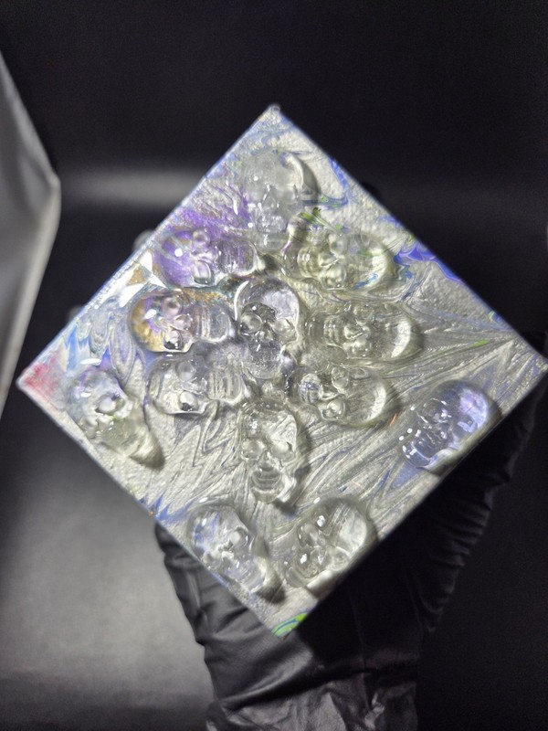 Acrylic Painting Resin Coated + Skulls 4"x4"x1.5" USA Artist Direct (HALLOWEEN)