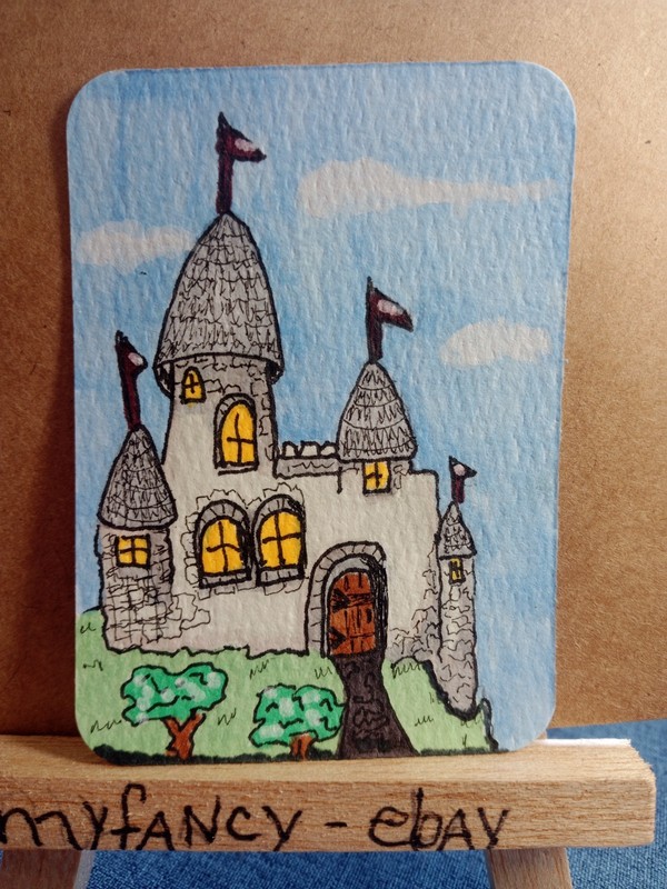 ACEO ATC Whimsical Fantasy Castle #2 painting new 3.5″ x 2.5″ myfancy