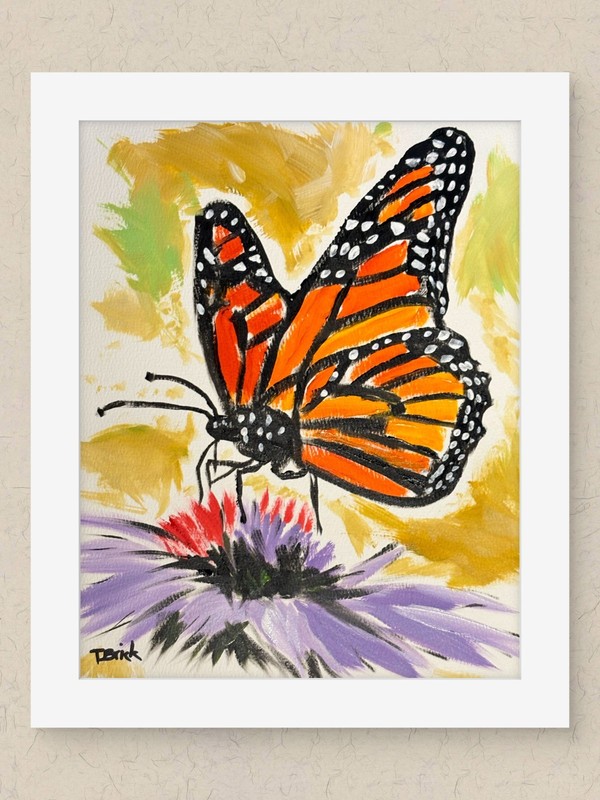 Original Monarch Butterfly Purple Flower Painting 9x12 140 lb Paper Acrylic Art gallery
