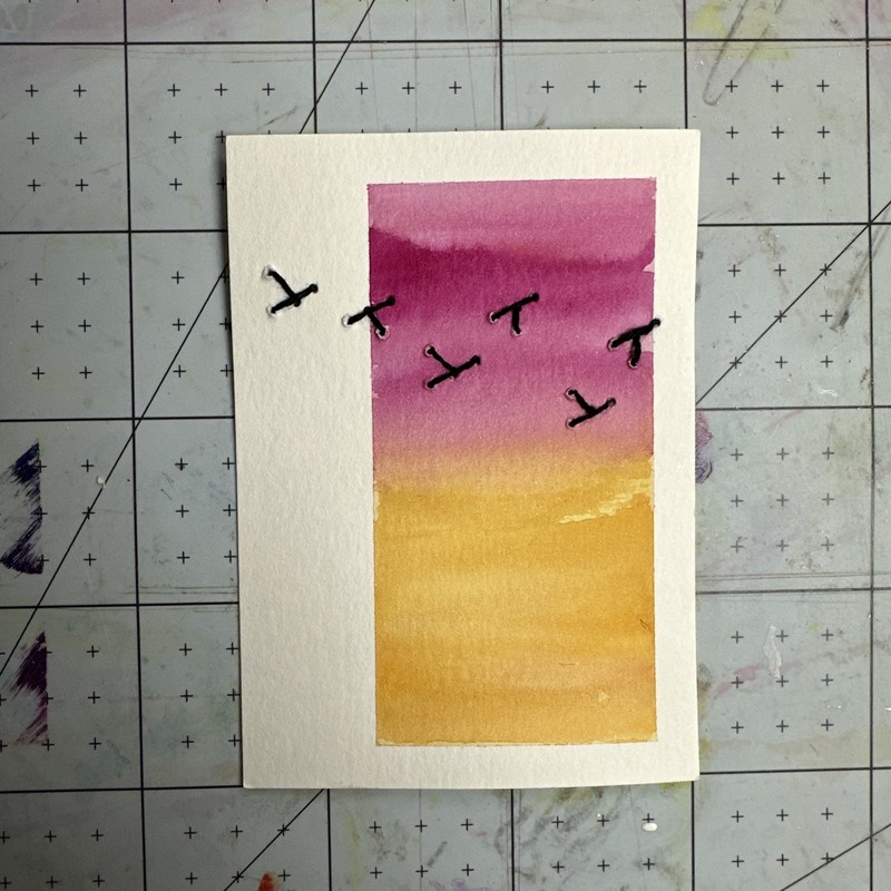 ACEO Original Art Card – Embroidered Birds – 1K to OK #114