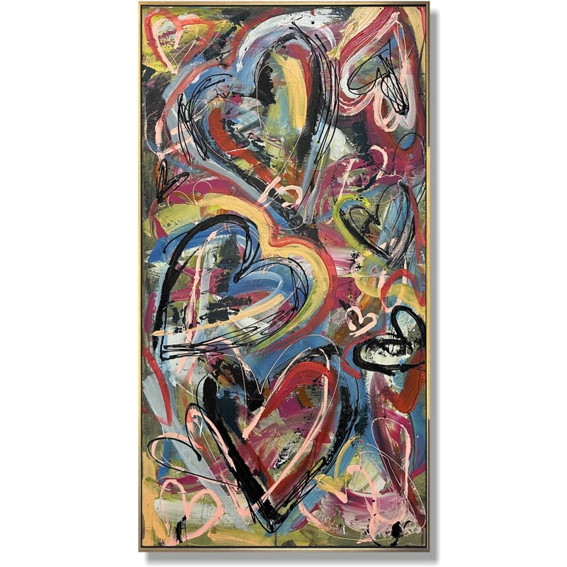 Large Abstract Colorful Hearts Painting | Huge Original Vibrant Canvas Wall Art