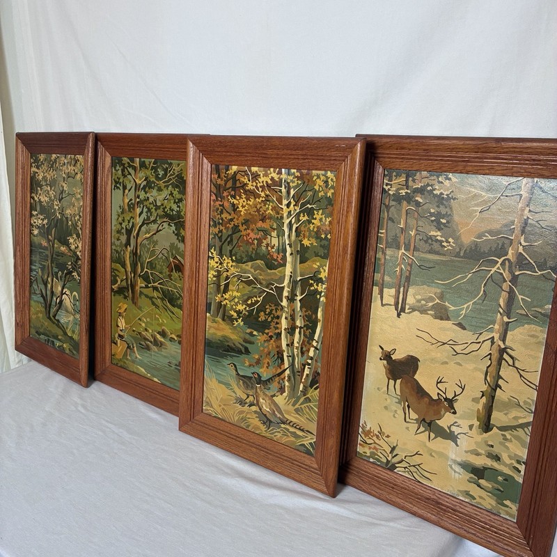 Vintage Paint By Number Four Seasons Set 4 Completed Framed Landscape Art