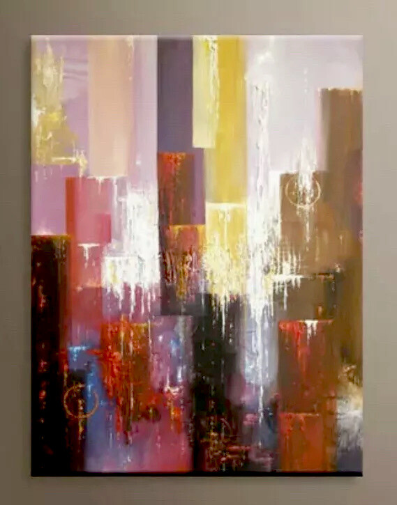 BIG RED ACRYLIC ORIGINAL ABSTRACT PAINTING WITH TEXTURE ON GALLER WRAPPED CANVAS