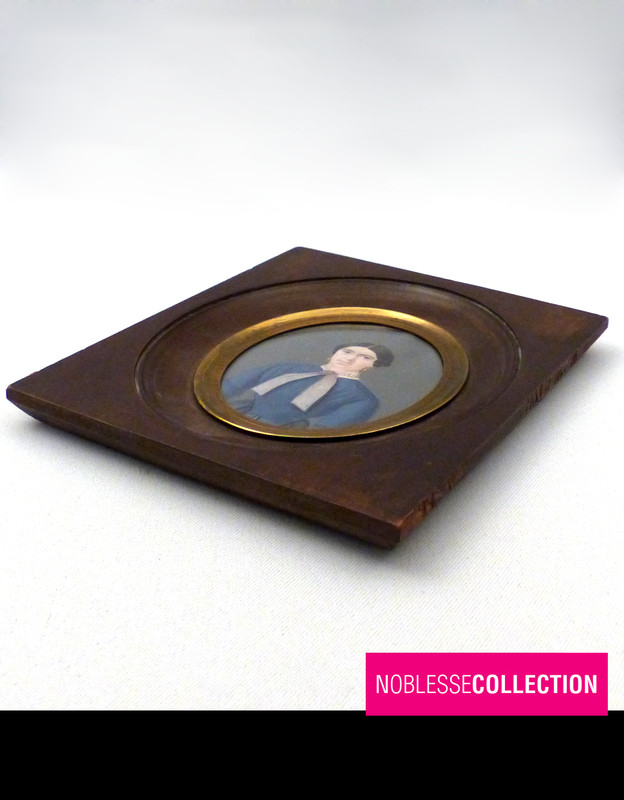 ANTIQUE 1830s FRENCH MINIATURE HAND PAINTED GOUACHE WOMAN PORTRAIT gallery
