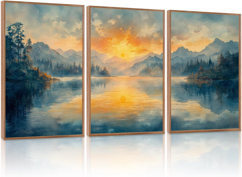 Framed Kalrne Sunset Mountain Canvas Art - 16x24 Inch Abstract Landscape Print
