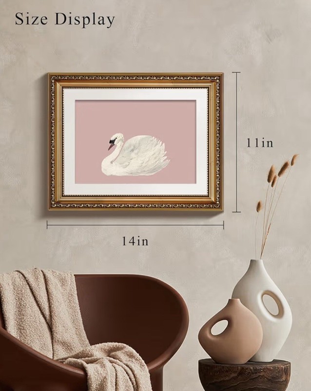 Vintage Swan Pink Gold Framed Wall Art 11x14 Canvas Print Animal Oil Painting gallery