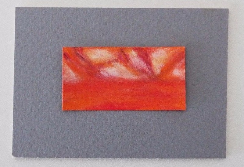 ABSTRACT ORANGE LANDSCAPE Miniature Soft Pastel Painting 1"x2" Julia Garcia NEW gallery