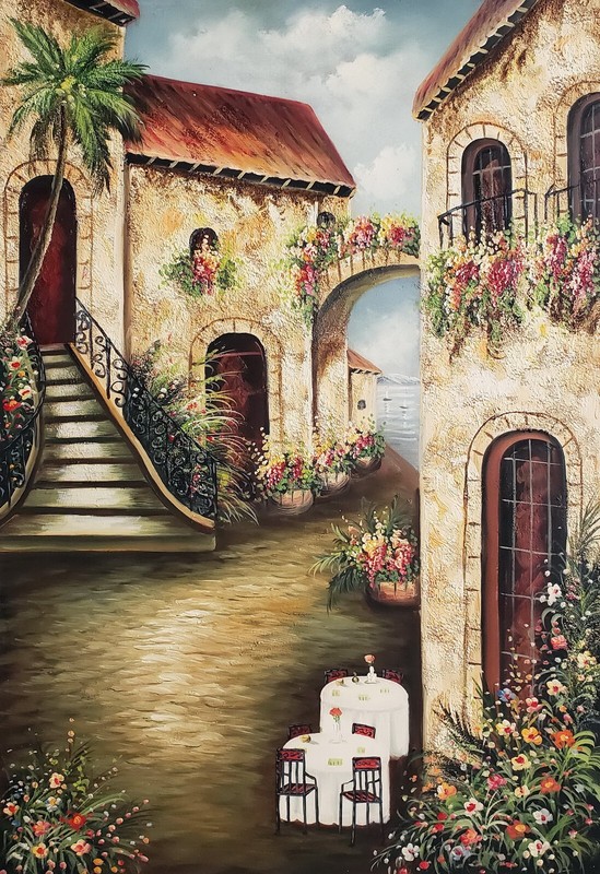Hacienda Garden #4D-1, 36×24, 100% Hand painted Oil Painting on Canvas,