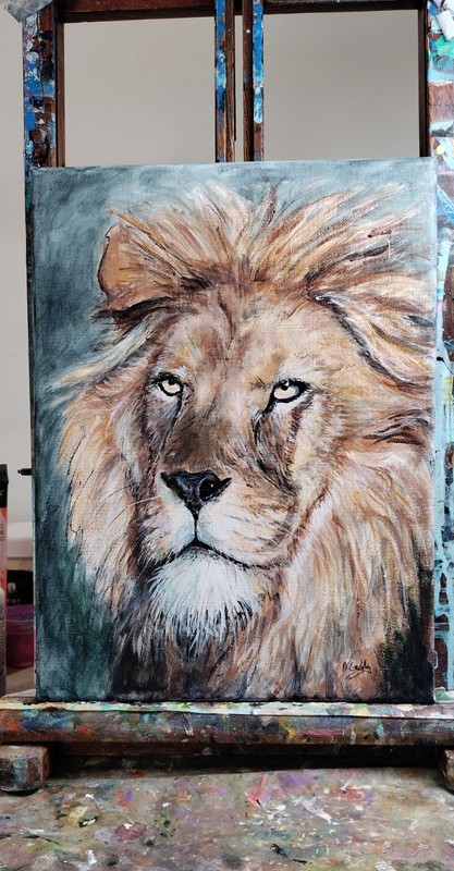 Original Expressionist 9 x 12 Jungle Lion Acrylic Canvas Wall Art Painting gallery