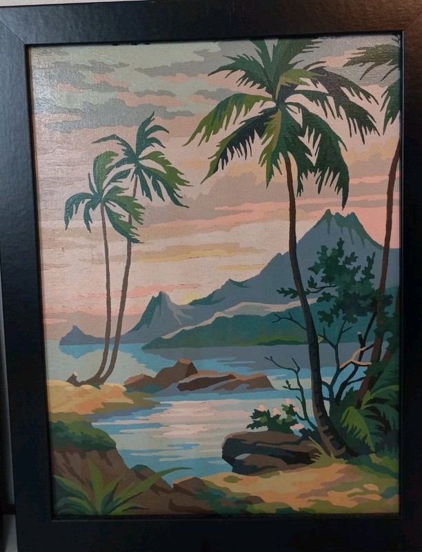 3 Vtg MCM Paint By Number Framed Pictures Beach, Tropical, Palm Trees gallery