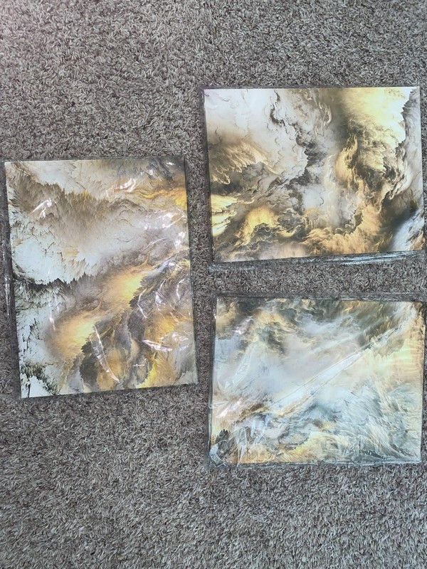 Abstract Gold and Gray Triptych Paintings Set of 3 Unframed Medium Art
