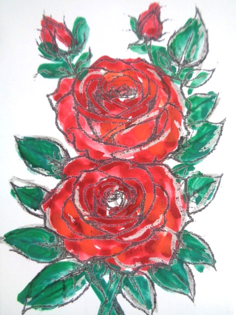 ACEO Red Roses FLOWER FLORAL Painting Art
