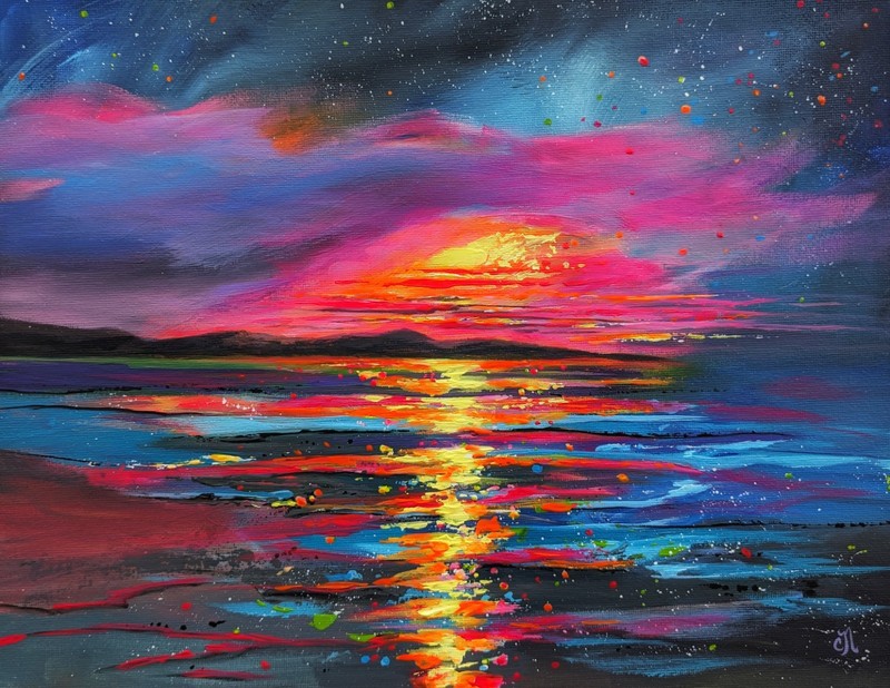Sunset Ocean Seascape. Original Painting on Canvas. Coastal Art. 11×14″ OOAK