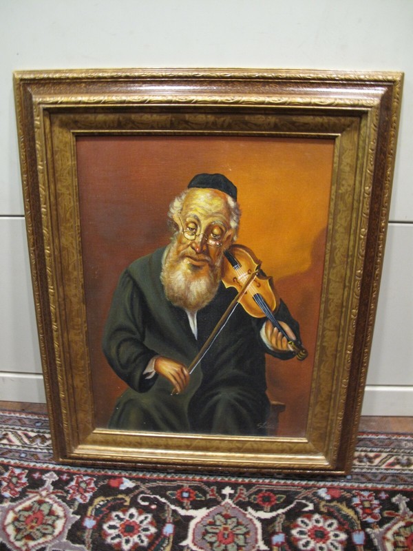 Magnificent Rabbi Playing The Violin Oil on Canvas Painting Signed Straski