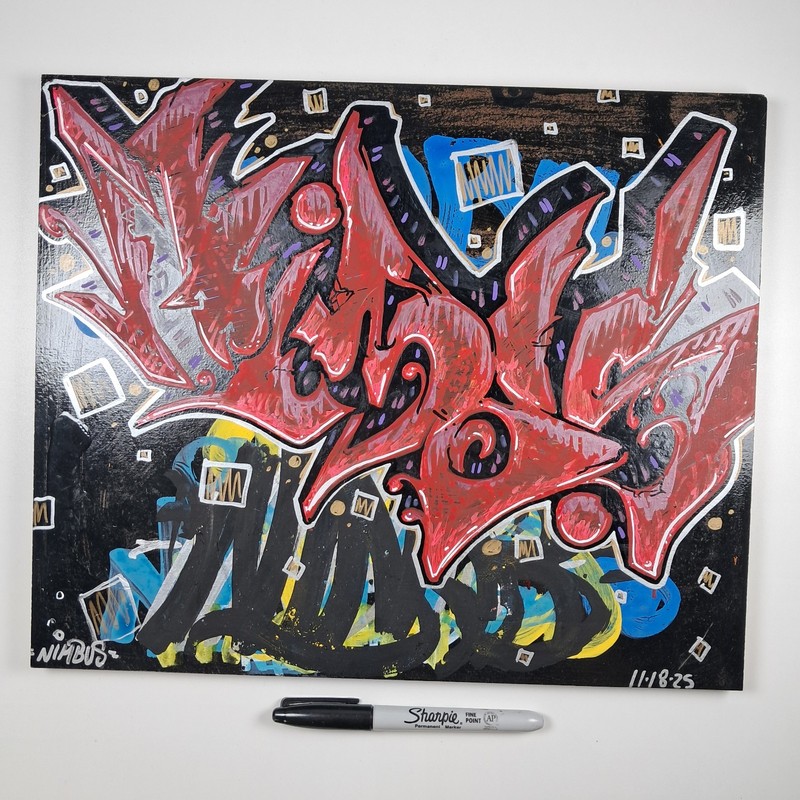 Hand Painted Wooden Board 14"x11" Graffiti Style PAINTING OOAK ART ORIGINAL gallery