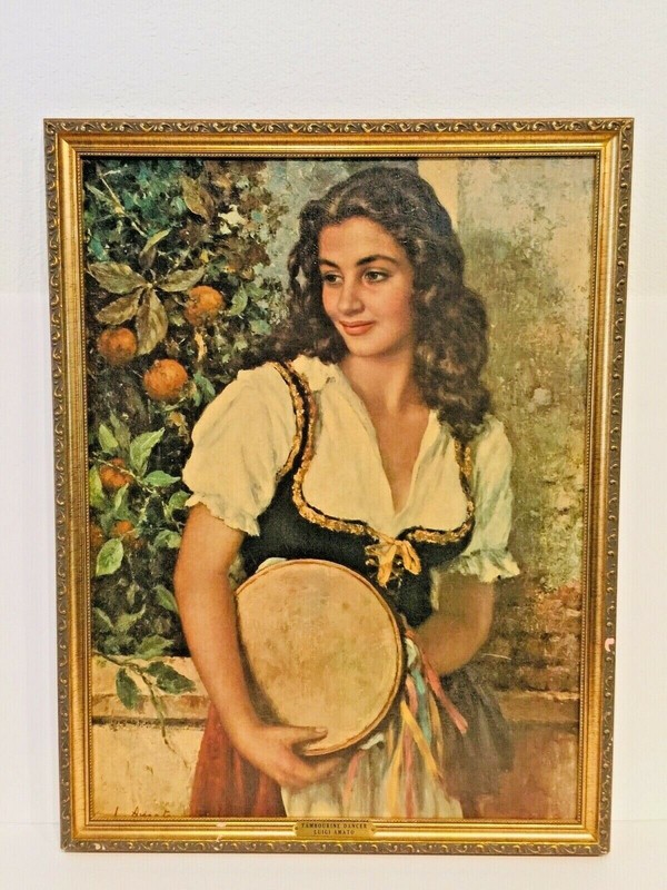 LUIGI AMATO TAMBOURINE DANCER SIGNED PRINT ON CANVAS FRAMED