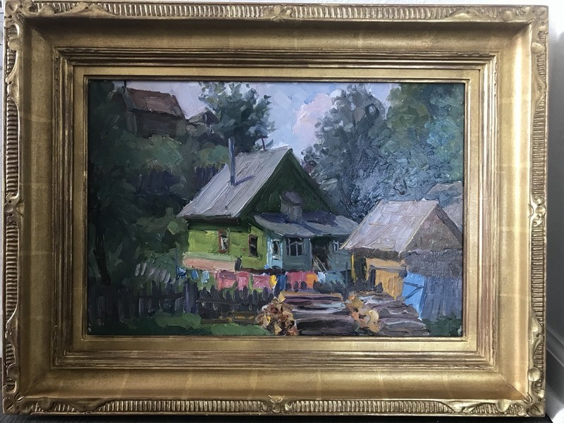Letyanin V.F. ‘A Green House’ Oil on Board, 1974, 12.5×18.5 in, Framed