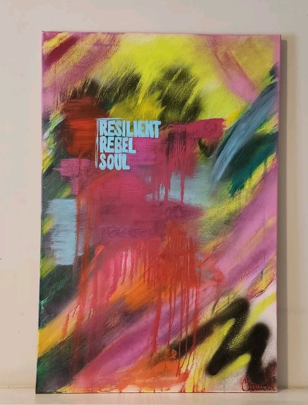 24×36″ Mixed Media Original Artwork «Resilient Rebel Soul» by Chavanne Scott