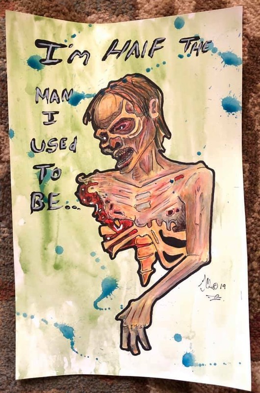 HALF THE MAN ZOMBIE ORIGINAL GEORGE SILLIMAN OUTSIDER WATERCOLOR PAINTING HORROR
