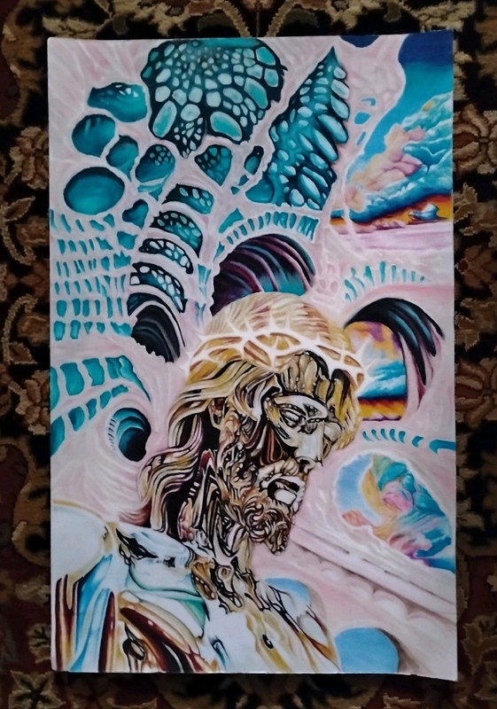 Surrealism Abstract Jesus acrylic and pencil on paper 22″x13″