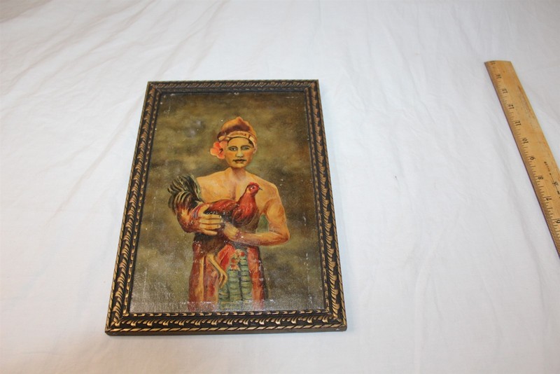 Ca. 1939 Framed Painting Person Holding Chicken 7 1/2" x 11" Collectible gallery