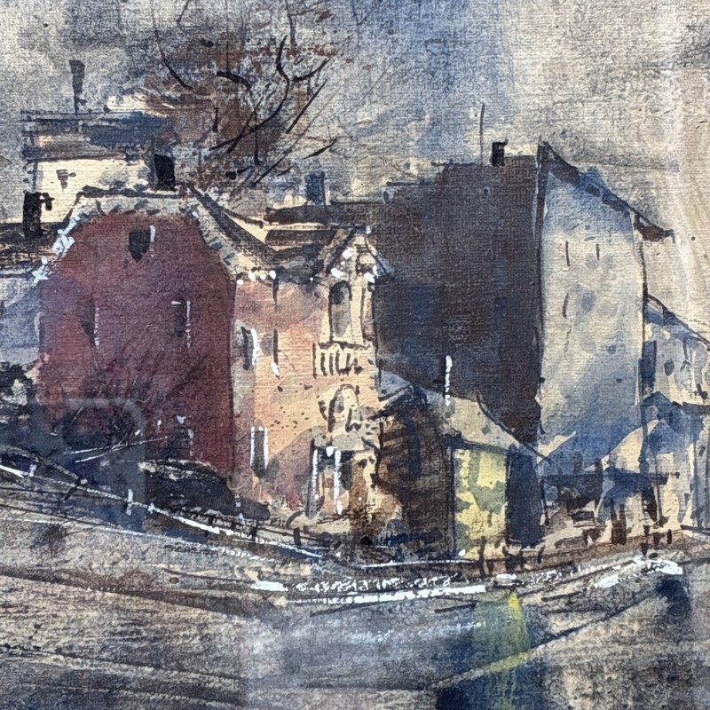 VTG W.J Schultz Signed Watercolor Painting Impressionist Urban Cityscape Framed gallery