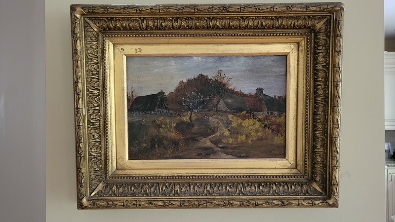 Antique Oil On Canvas Painting, Countryside Scene, Signed