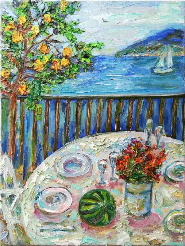 Original Oil Painting Canvas Italy Seascape Capri Positano Amalfi Coast Impasto