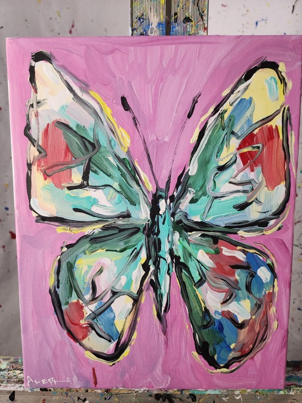 Original Abstract Butterfly Painting Canvas Neo Expressionist Art Decor 11x14 gallery