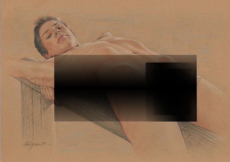 Original drawing A4 Art Colored Pencil painting male model on kraft paper 014